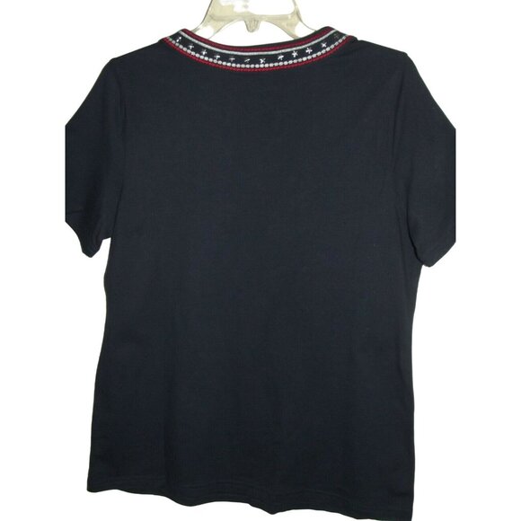 Breckenridge Blouse Womens Size Medium Patriotic Navy Blue red white embroidered - Picture 5 of 7